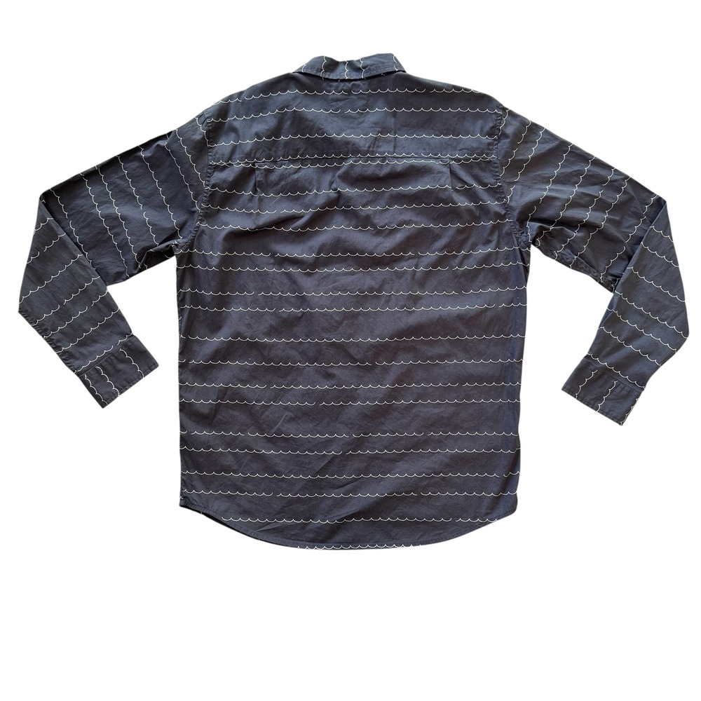 Reef XL Gray White Wave Print Button Up Long Sleeve Casual‎ Men's Shirt - Picture 3 of 12